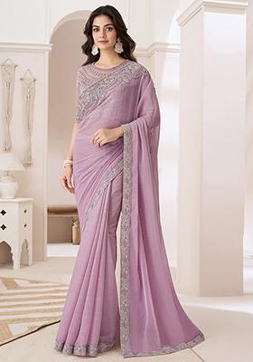 Baby Pink Sequin Embroidered Chiffon Saree Set