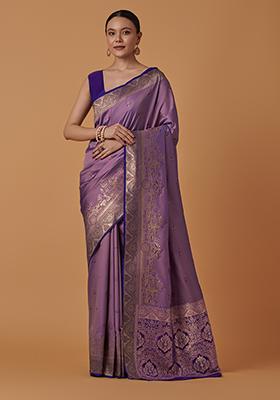 Lavender Zari Work Banarasi Silk Saree Set