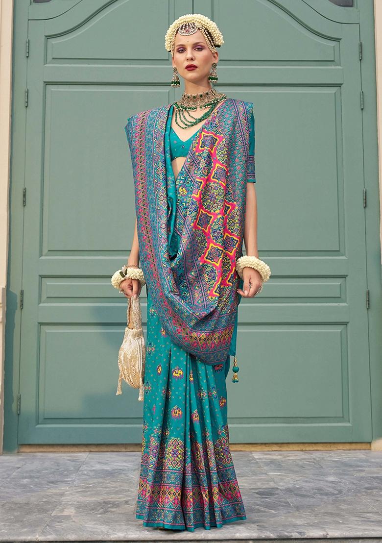 Blue Meenakari Work Banarasi Silk Saree Set