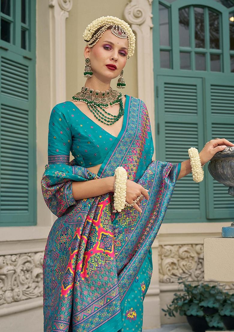 Blue Meenakari Work Banarasi Silk Saree Set