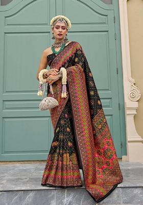 Black Meenakari Work Banarasi Silk Saree Set