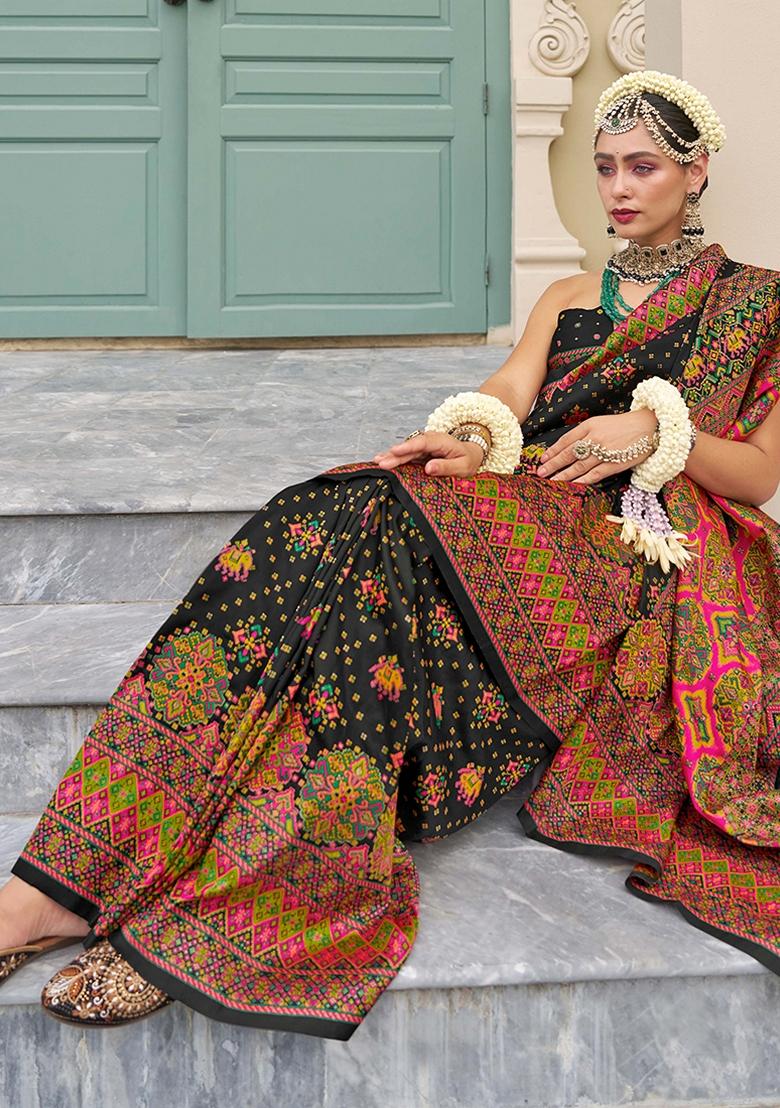 Black Meenakari Work Banarasi Silk Saree Set