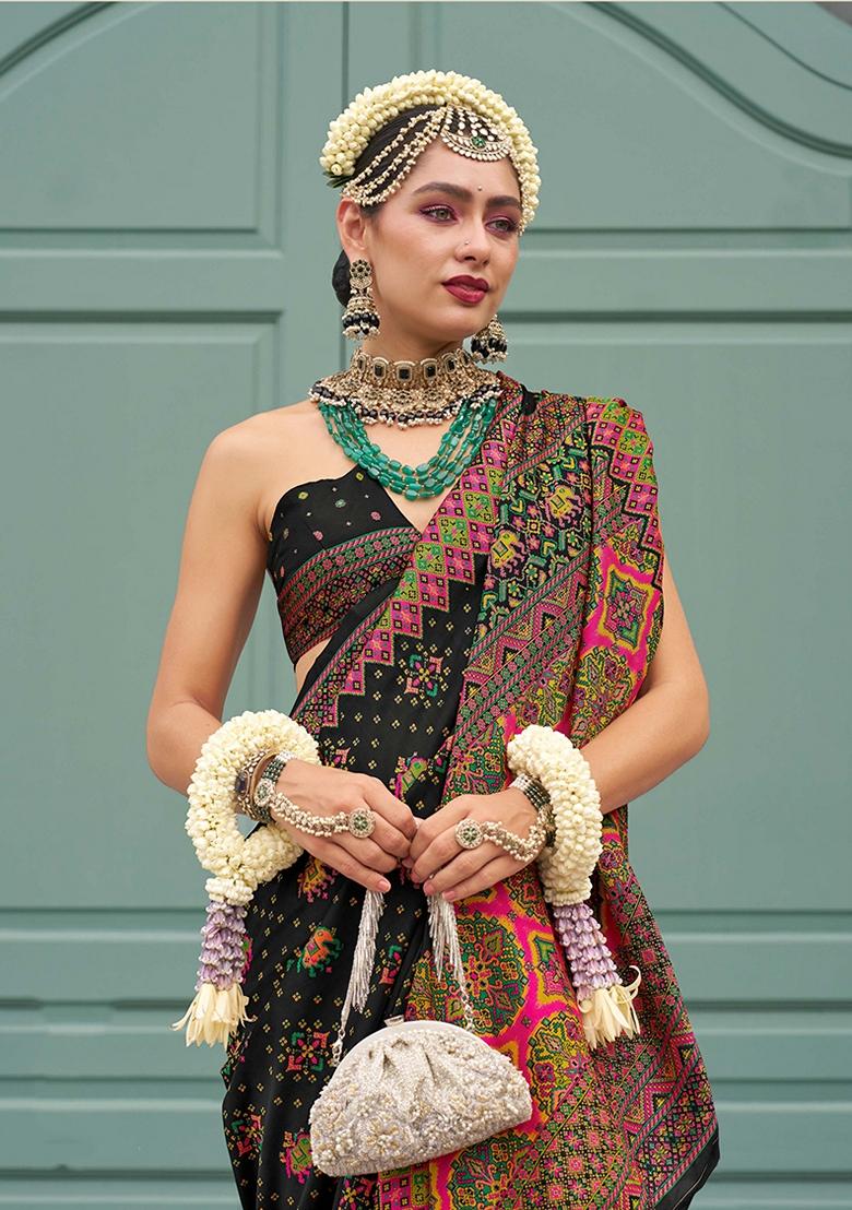 Black Meenakari Work Banarasi Silk Saree Set