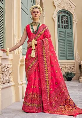 Pink Meenakari Work Banarasi Silk Saree Set