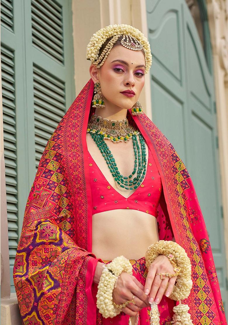 Pink Meenakari Work Banarasi Silk Saree Set