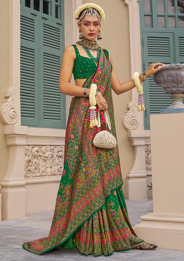 Green Meenakari Work Banarasi Silk Saree Set