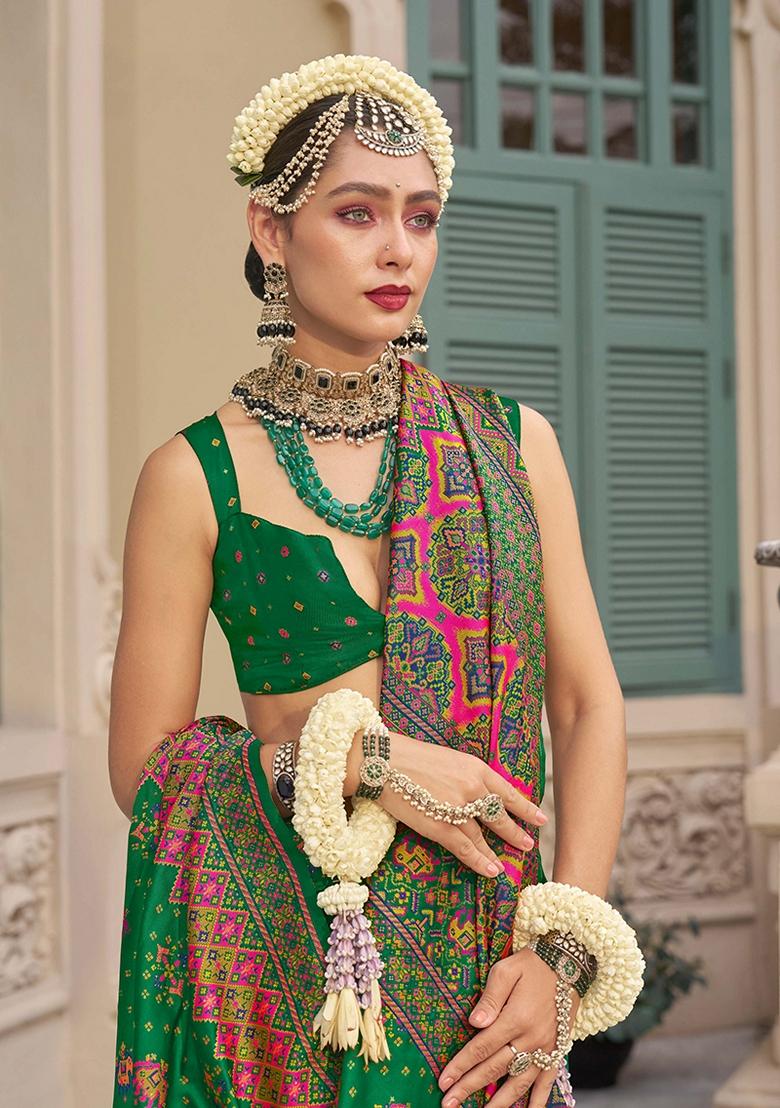 Green Meenakari Work Banarasi Silk Saree Set