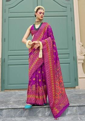 Purple Meenakari Work Banarasi Silk Saree Set