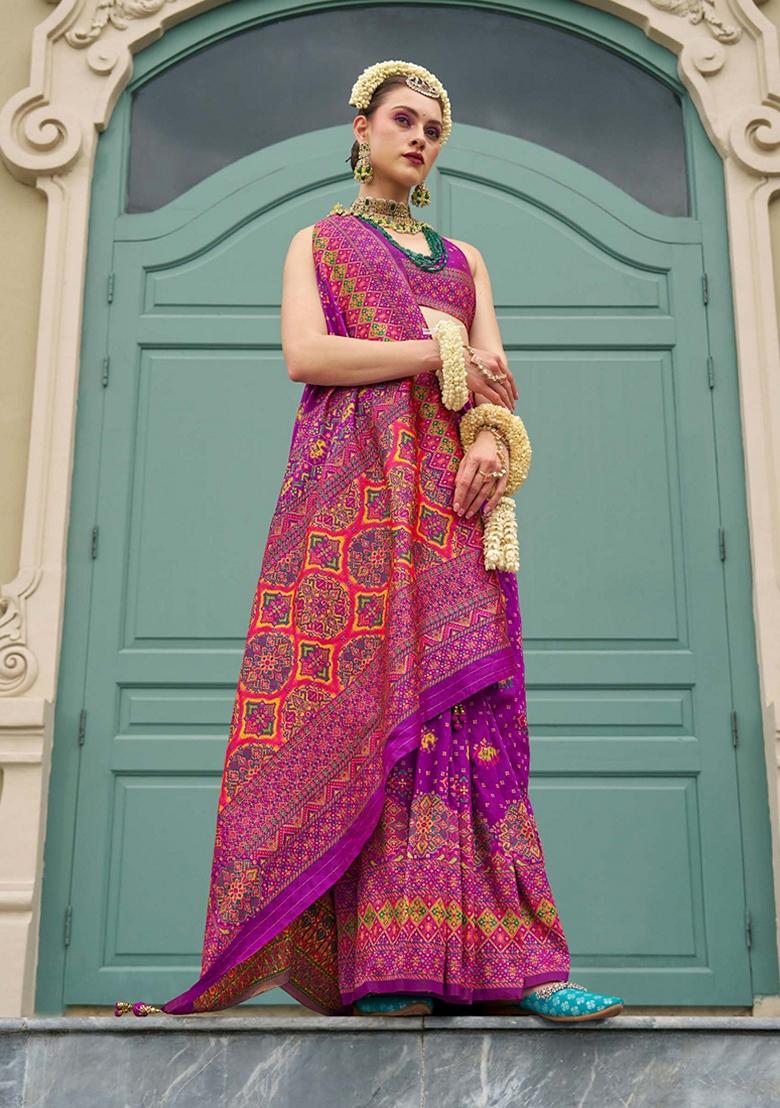 Purple Meenakari Work Banarasi Silk Saree Set