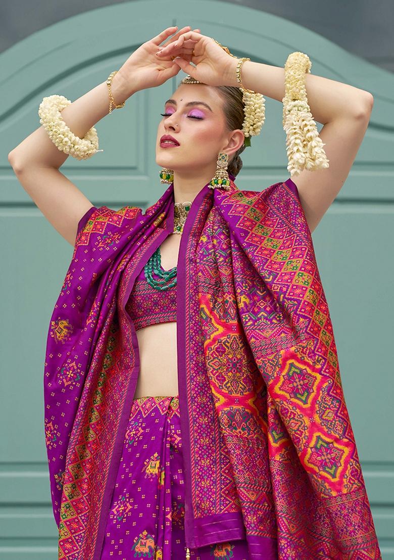 Purple Meenakari Work Banarasi Silk Saree Set