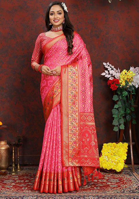 Golden Jacquard Organza Silk Saree Set