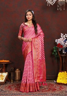 Golden Jacquard Organza Silk Saree Set