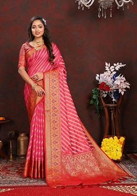 Golden Jacquard Organza Silk Saree Set