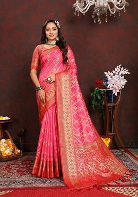 Golden Jacquard Organza Silk Saree Set