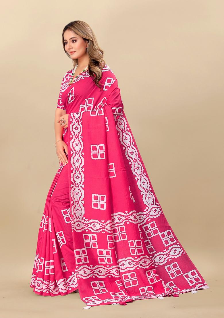 Golden Digital Print Cotton Chanderi Saree Set