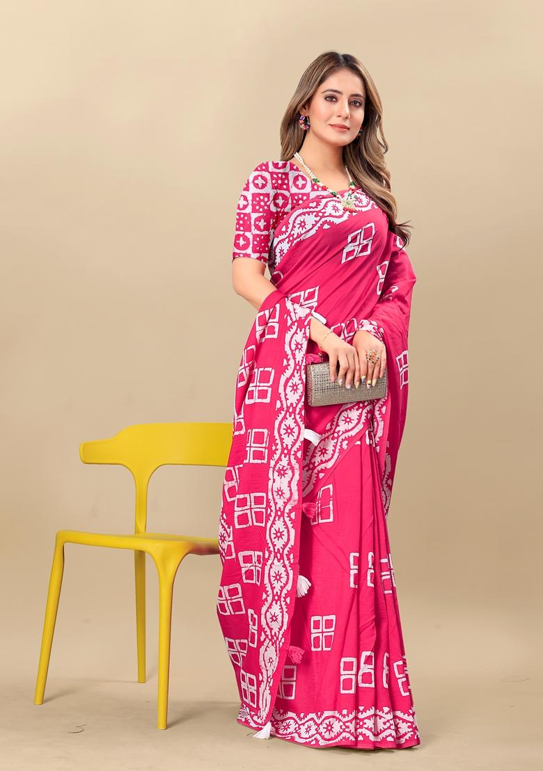 Golden Digital Print Cotton Chanderi Saree Set