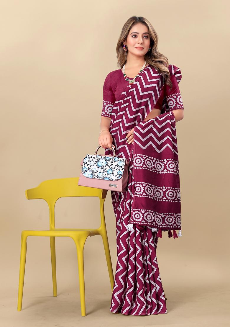 Golden Digital Print Cotton Chanderi Saree Set