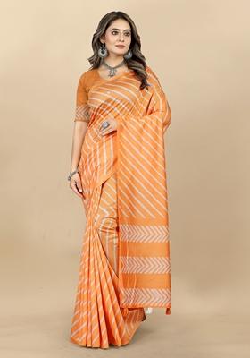 Golden Digital Print Cotton Chanderi Saree Set