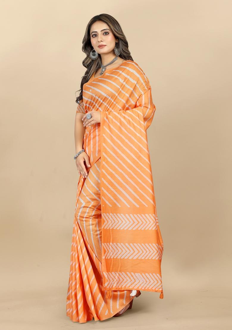 Golden Digital Print Cotton Chanderi Saree Set