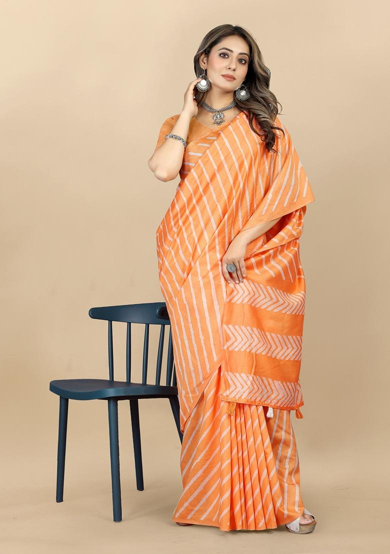 Golden Digital Print Cotton Chanderi Saree Set