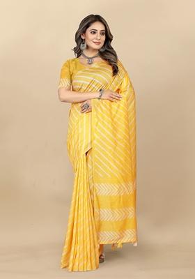Golden Digital Print Cotton Chanderi Saree Set