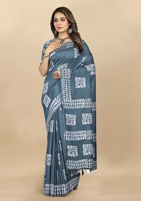 Golden Digital Print Cotton Chanderi Saree Set