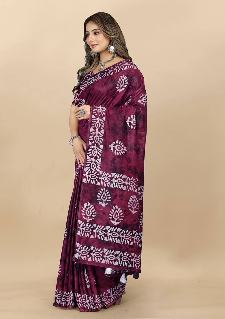 Golden Digital Print Cotton Chanderi Saree Set
