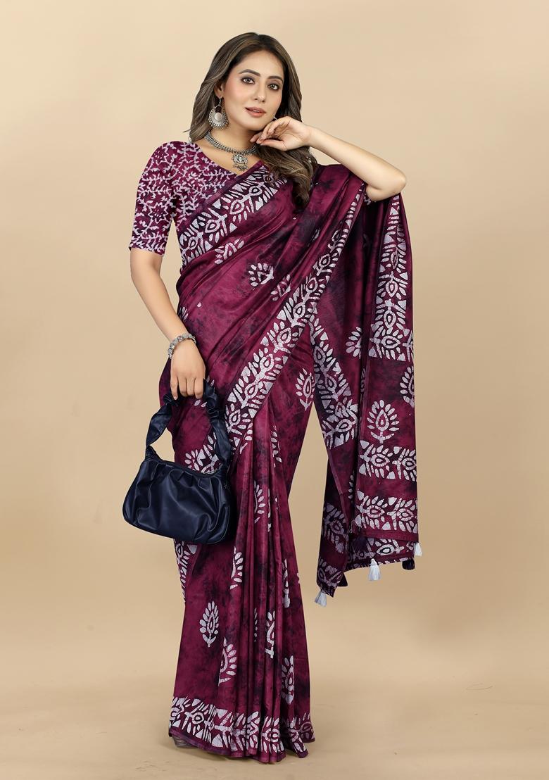 Golden Digital Print Cotton Chanderi Saree Set