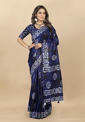 Golden Digital Print Cotton Chanderi Saree Set