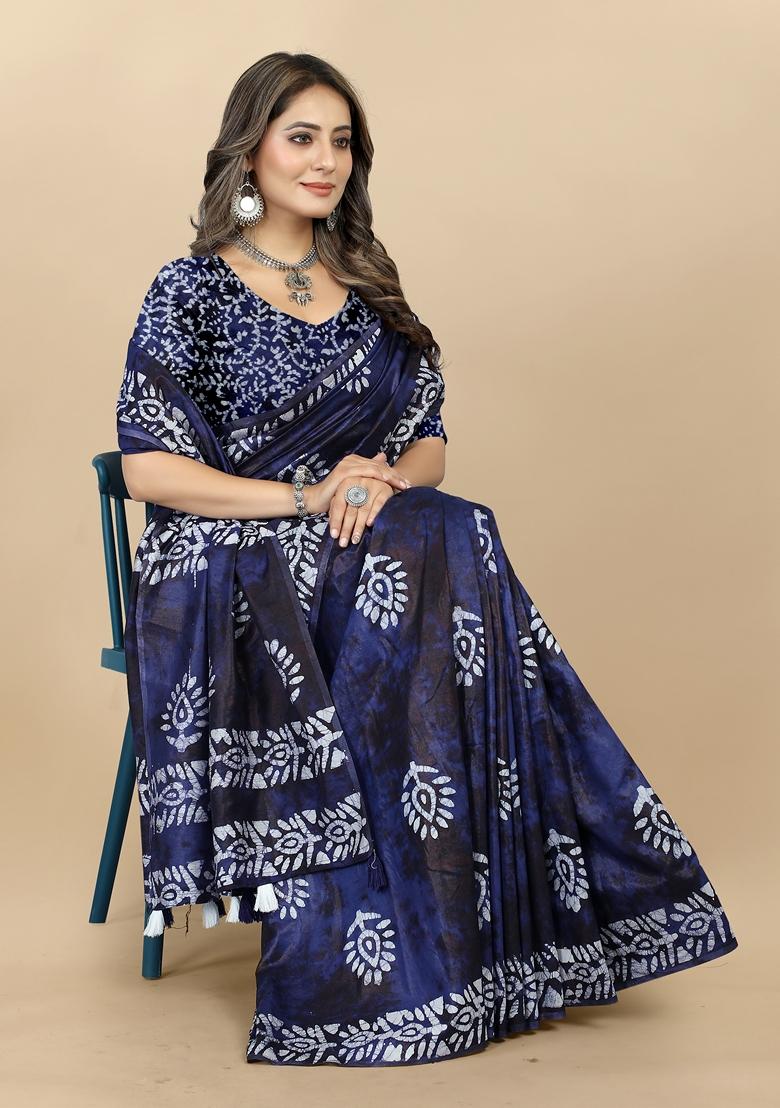 Golden Digital Print Cotton Chanderi Saree Set