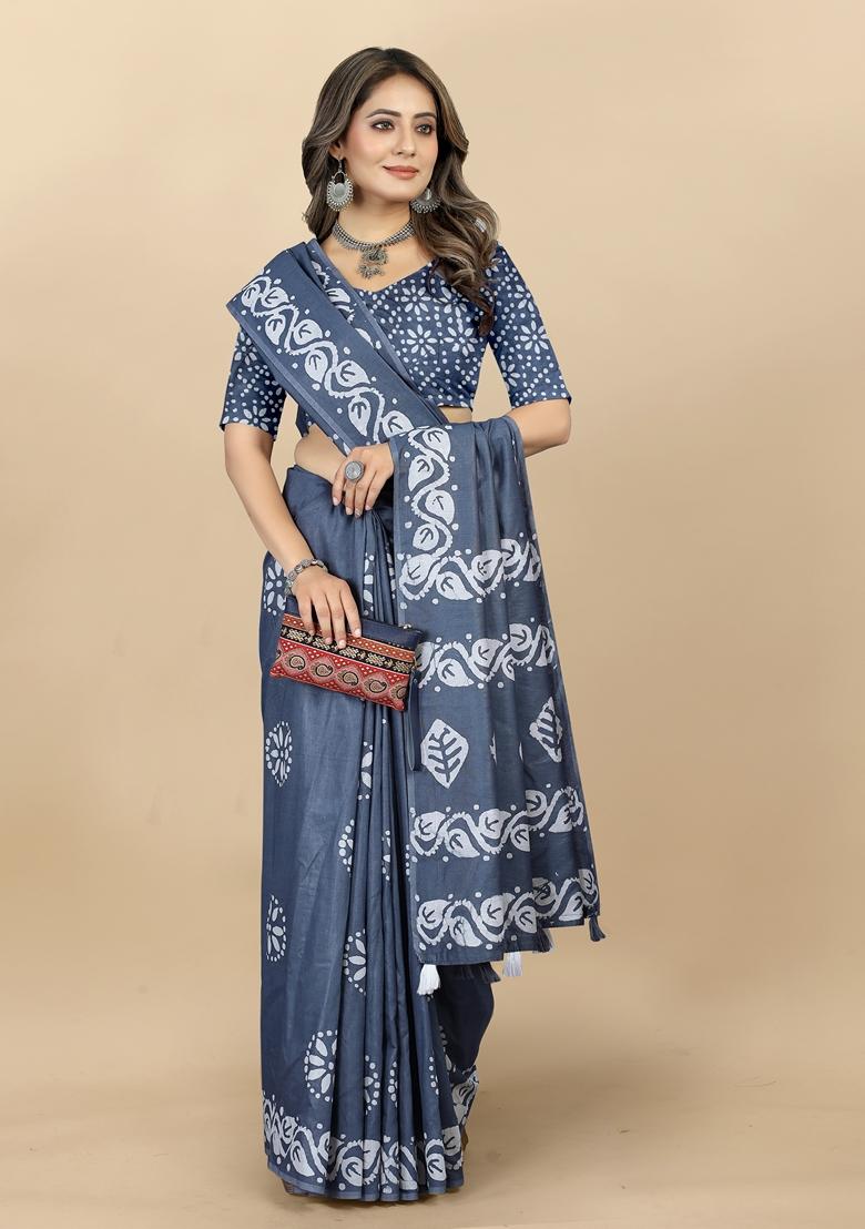 Golden Digital Print Cotton Chanderi Saree Set