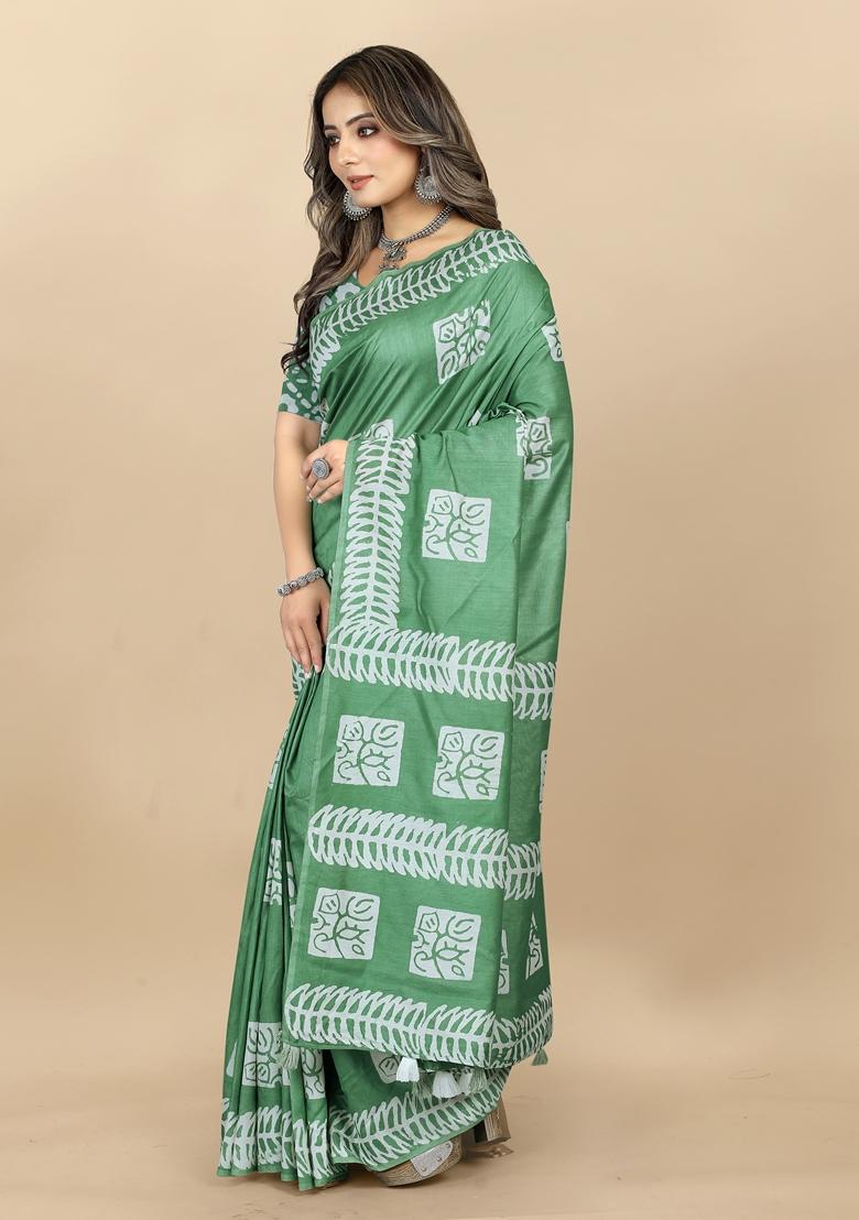 Golden Digital Print Cotton Chanderi Saree Set