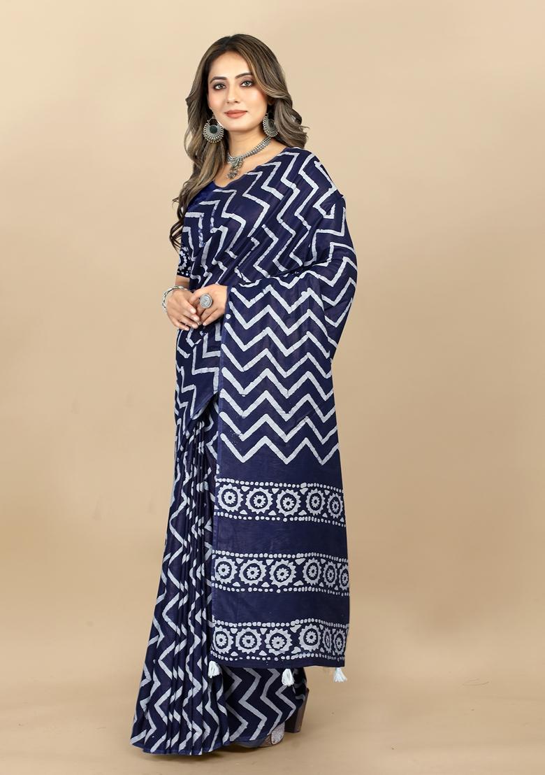 Golden Digital Print Cotton Chanderi Saree Set