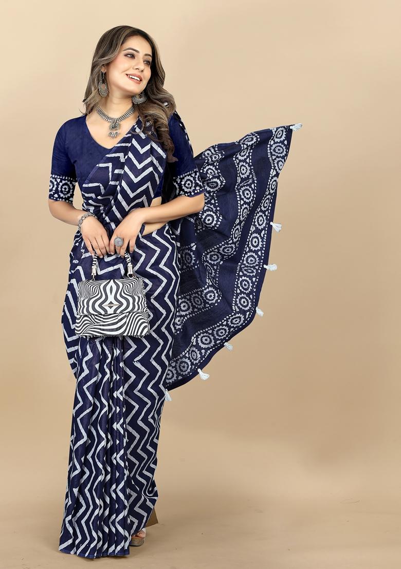 Golden Digital Print Cotton Chanderi Saree Set