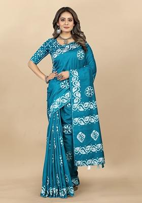 Golden Digital Print Cotton Chanderi Saree Set