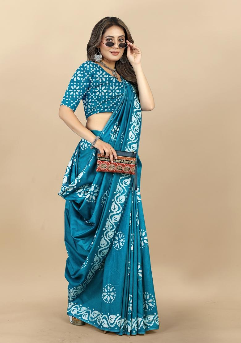 Golden Digital Print Cotton Chanderi Saree Set