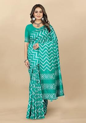 Golden Digital Print Cotton Chanderi Saree Set