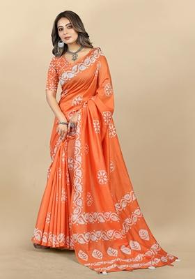 Golden Digital Print Cotton Chanderi Saree Set