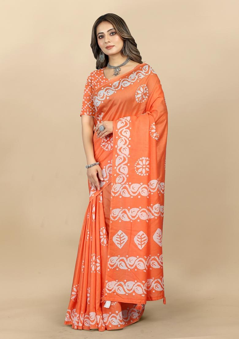 Golden Digital Print Cotton Chanderi Saree Set