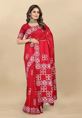 Golden Digital Print Cotton Chanderi Saree Set