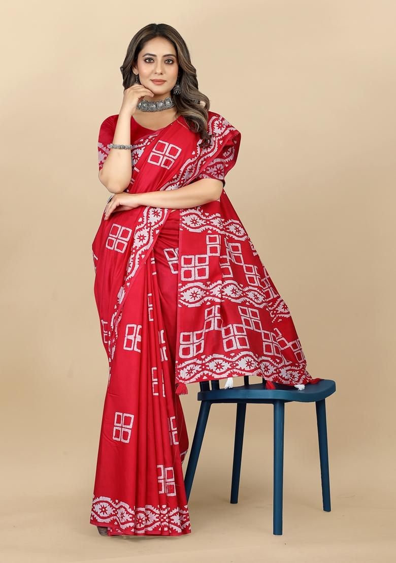 Golden Digital Print Cotton Chanderi Saree Set