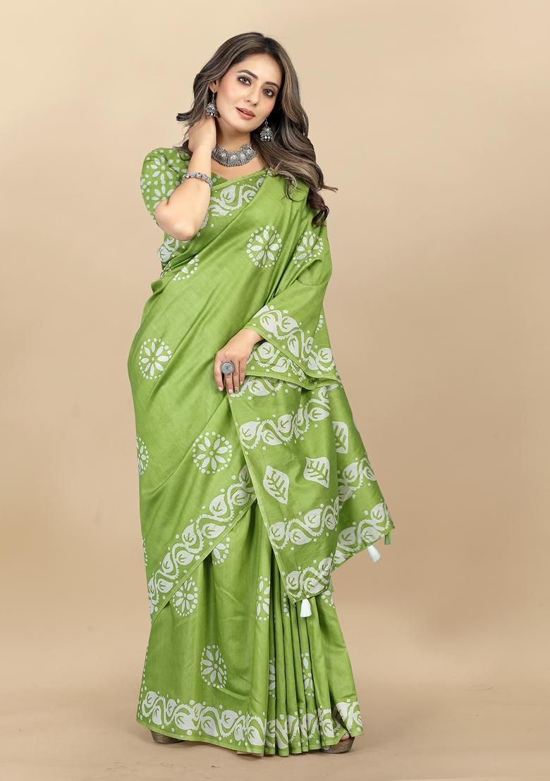 Golden Digital Print Cotton Chanderi Saree Set