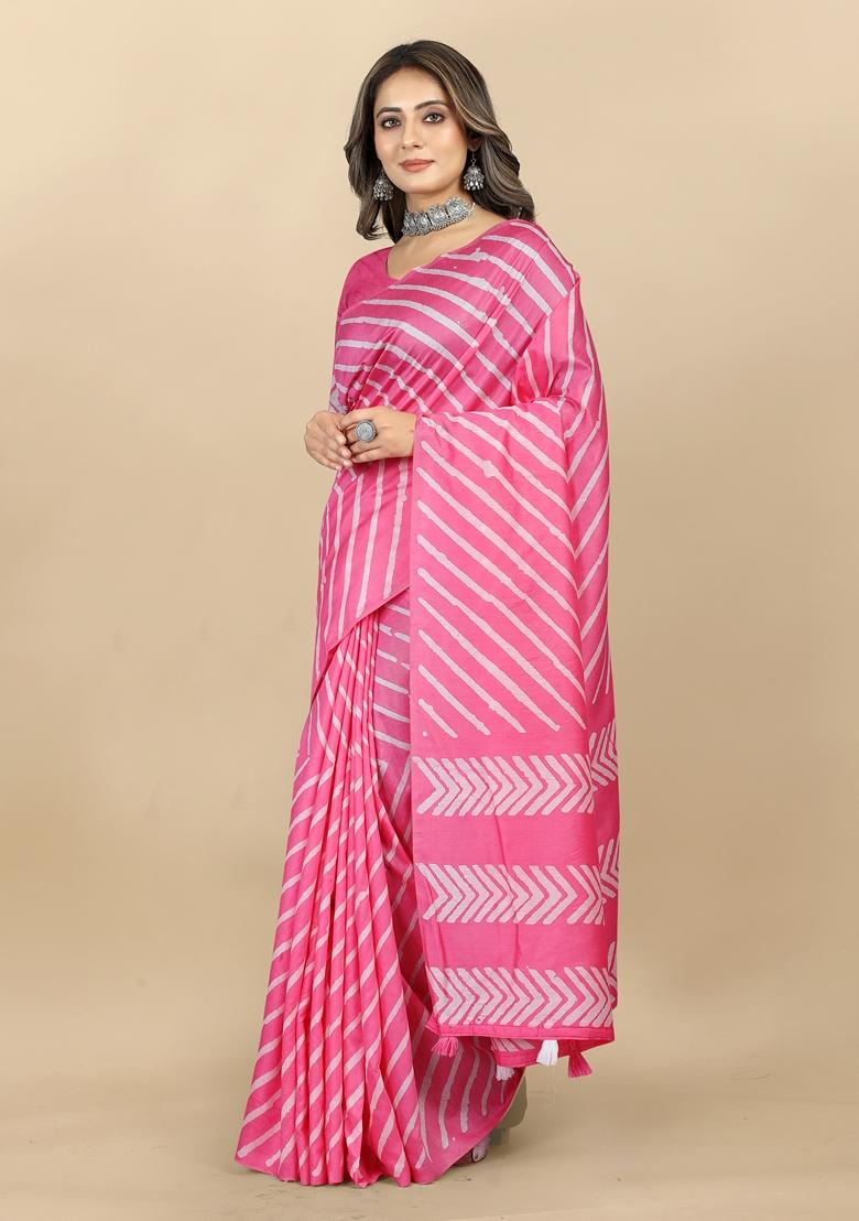 Golden Digital Print Cotton Chanderi Saree Set