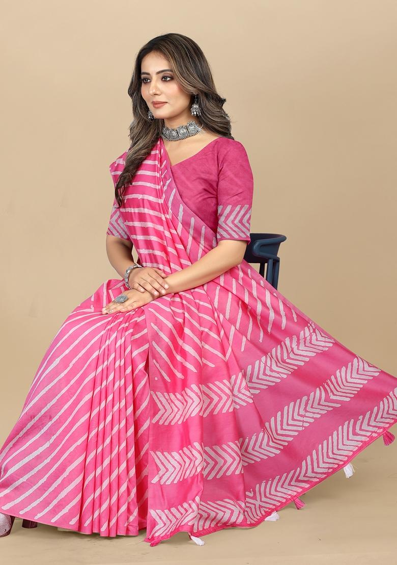 Golden Digital Print Cotton Chanderi Saree Set