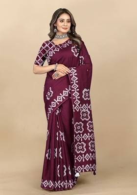 Golden Digital Print Cotton Chanderi Saree Set
