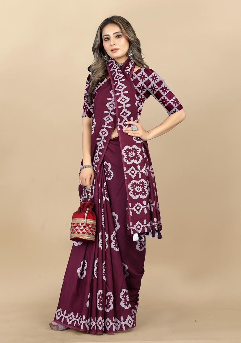 Golden Digital Print Cotton Chanderi Saree Set