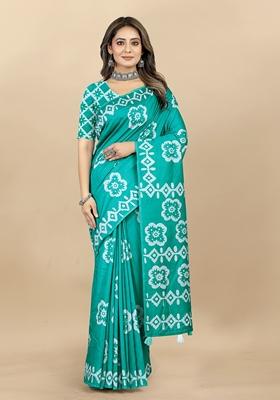 Golden Digital Print Cotton Chanderi Saree Set