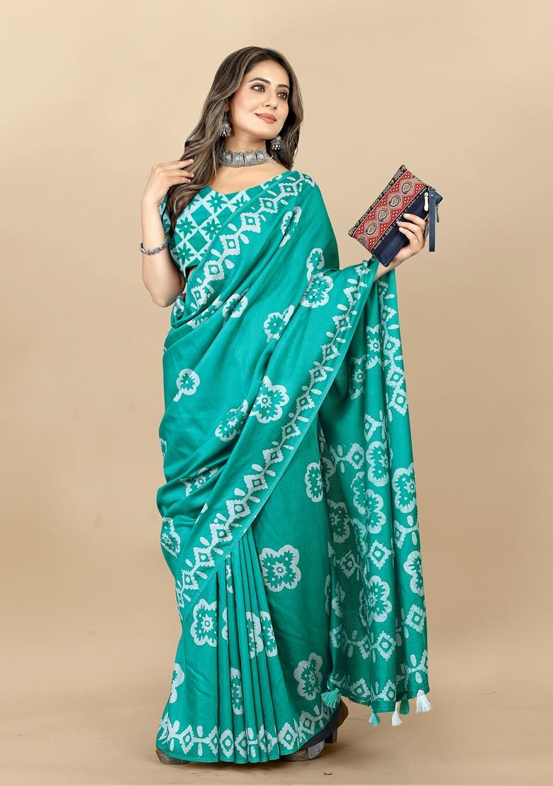 Golden Digital Print Cotton Chanderi Saree Set