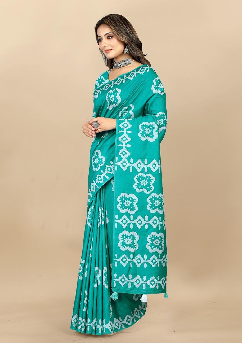 Golden Digital Print Cotton Chanderi Saree Set