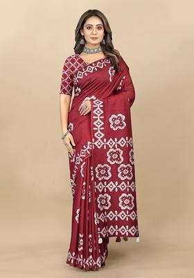Golden Digital Print Cotton Chanderi Saree Set